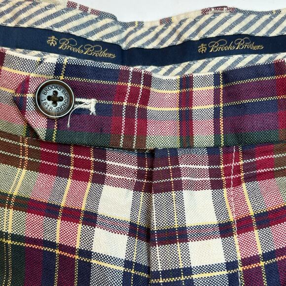 Brooks Brothers men's Baird McNutt irish linen red plaid short 11 inch size 38 - Picture 2 of 7